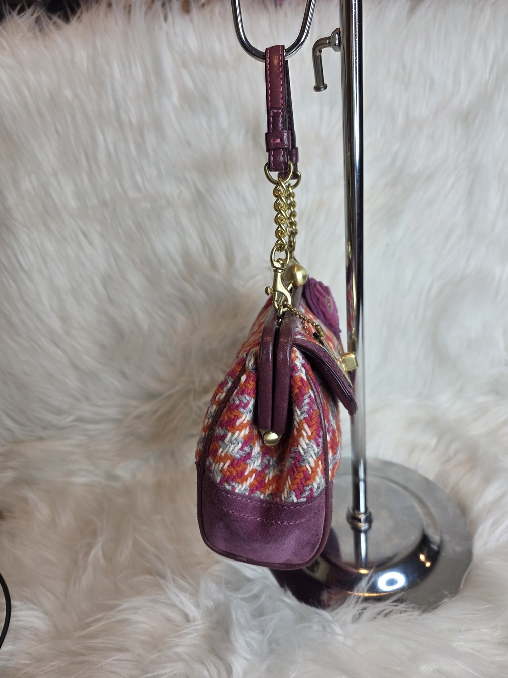 Coach Vintage Y2K Houndstooth Tweed & Suede Kisslock Mini Bag "2005"No E05J-8F45 - Picture 7 of 9
